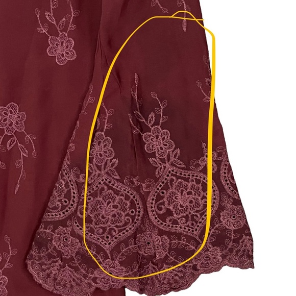 Wayf Burgundy Embroidered Flair Sleeved Dress sz S - Picture 7 of 13